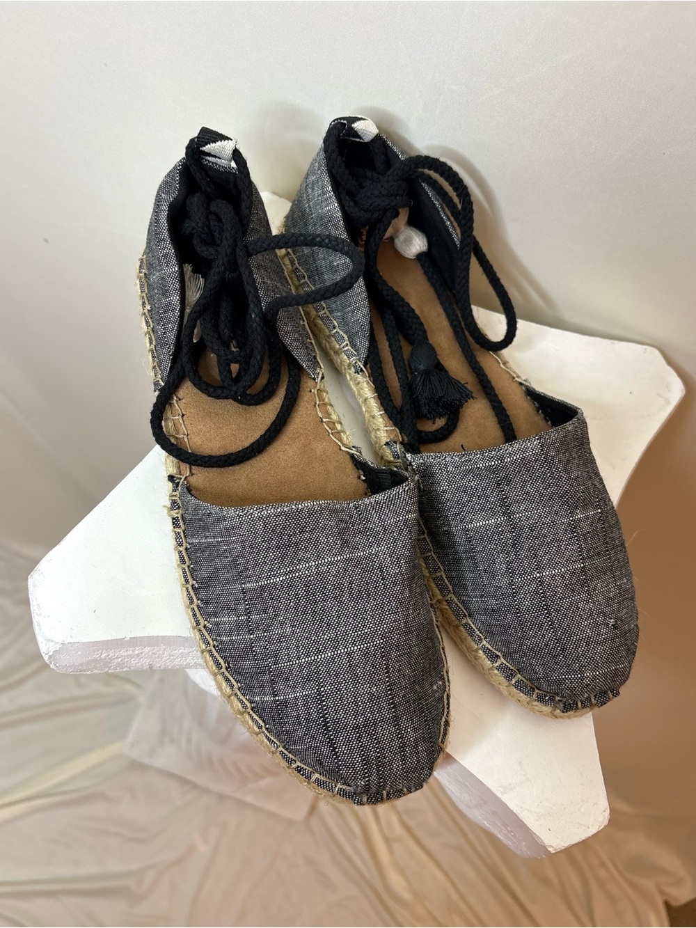 Toms Gray Lace-Up Espadrille Flats
